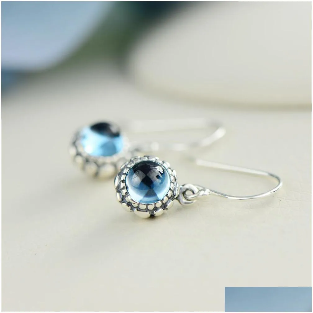 Charm Blue Topaz Flower Dangle Drop Earrings Solid 925 Sterl Sier Jewelry For Women Thai Fine Drop Delivery Jewelry Earrings Dhcex