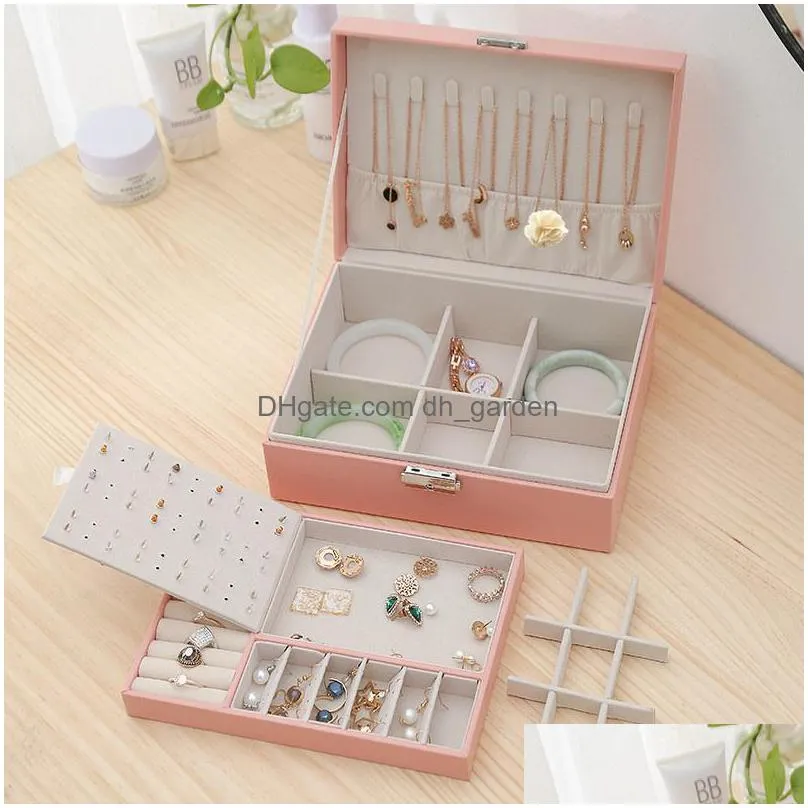 Jewelry Boxes Large Capacity Jewelry Box Pu Leather Travel Organizer Holder Mtifunction Necklace Earring Ring Storage Case Packaging F Dhgwa