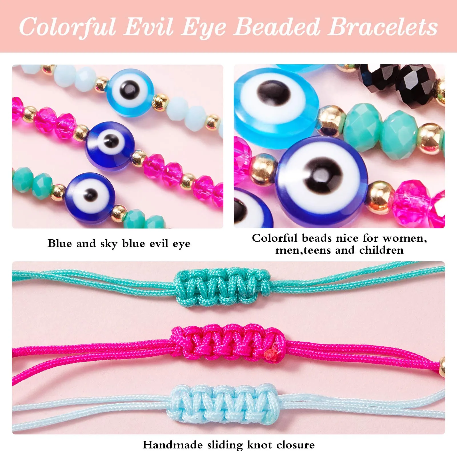 hicarer colorful evil eye beaded bracelets handmade braided rope bracelets adjustable good luck amulet bangle for women men teens