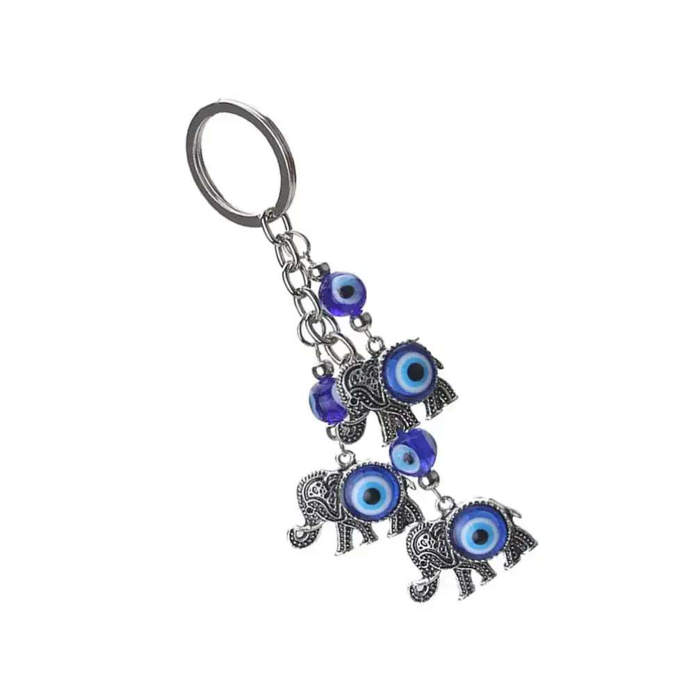 3ml blue evil eye keychain elephant blue eye turkish amulet nazar bead keyring good luck blessing charm for home car bag purse decoration