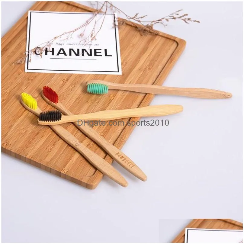 Disposable Toothbrushes Disposable Toothbrush El Natural Bamboo Handle Rainbow Soft Bristles 10 Colors Cleaning Supplies Cepillo De Di Dhamp