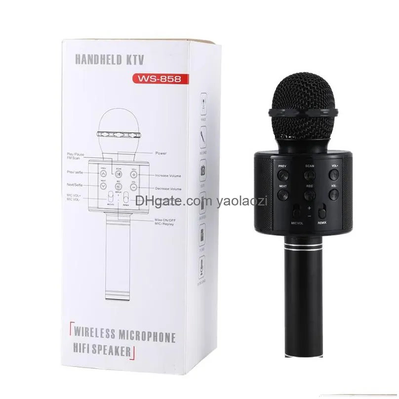 1pcs ws 858 protable wireless microphone professional condenser karaoke mic bluetooth stand radio mikrofon studio recording studio