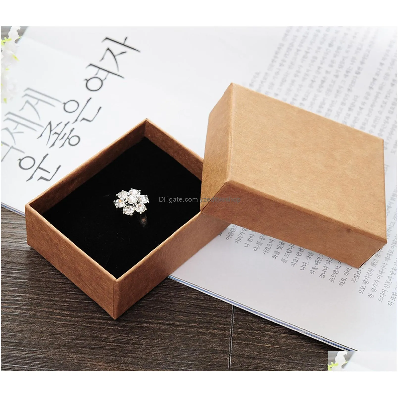 simple seven high quality  necklace jewelry box lovers ring case gift package kraft paper box middle