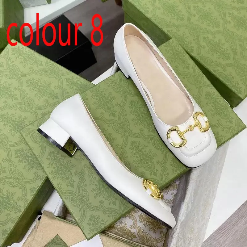 Women Dress shoes designer Shoes fashion cowhide high heels Square Coarser heel 100% leather Metal buckle lady heeled boat shoe Large size 35-41-42 Genuine leather sole