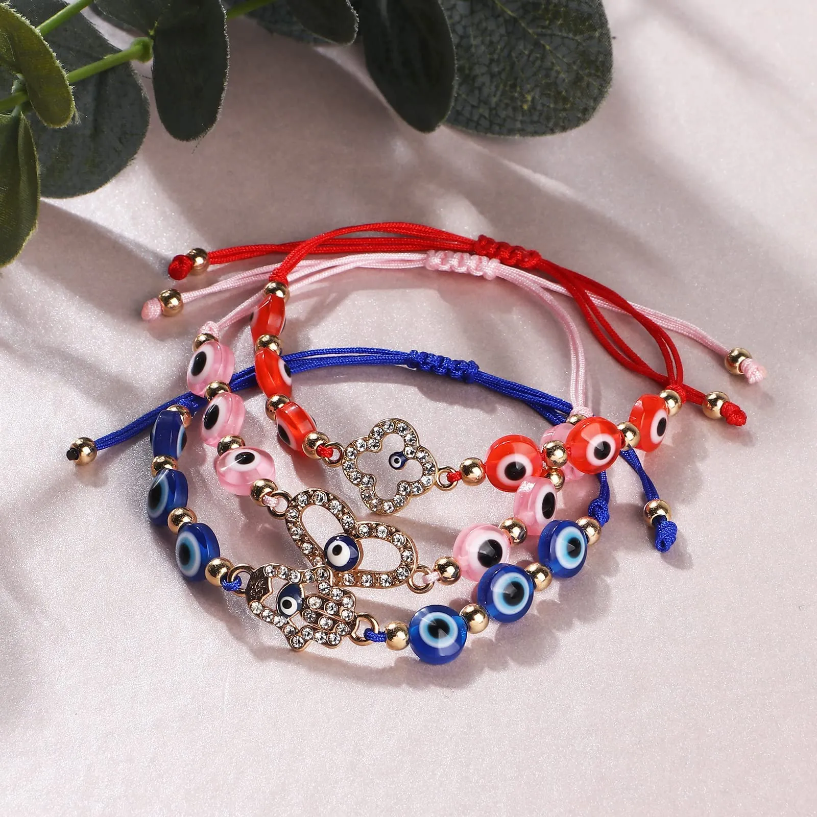 tacobear evil eye bracelets women teen girl jewelry gift bulk adjustable string crystal alloy butterfly heart tortoise handmade braided friendship bracelet party favor amulet mal de ojo bracelet