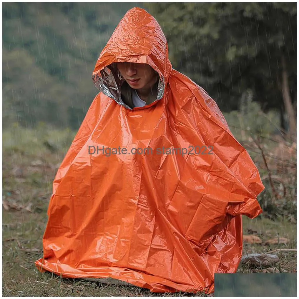 emergency survival rain poncho thermal survival space blanket thermal raincoat heat reflective waterproof for tent camping l230620