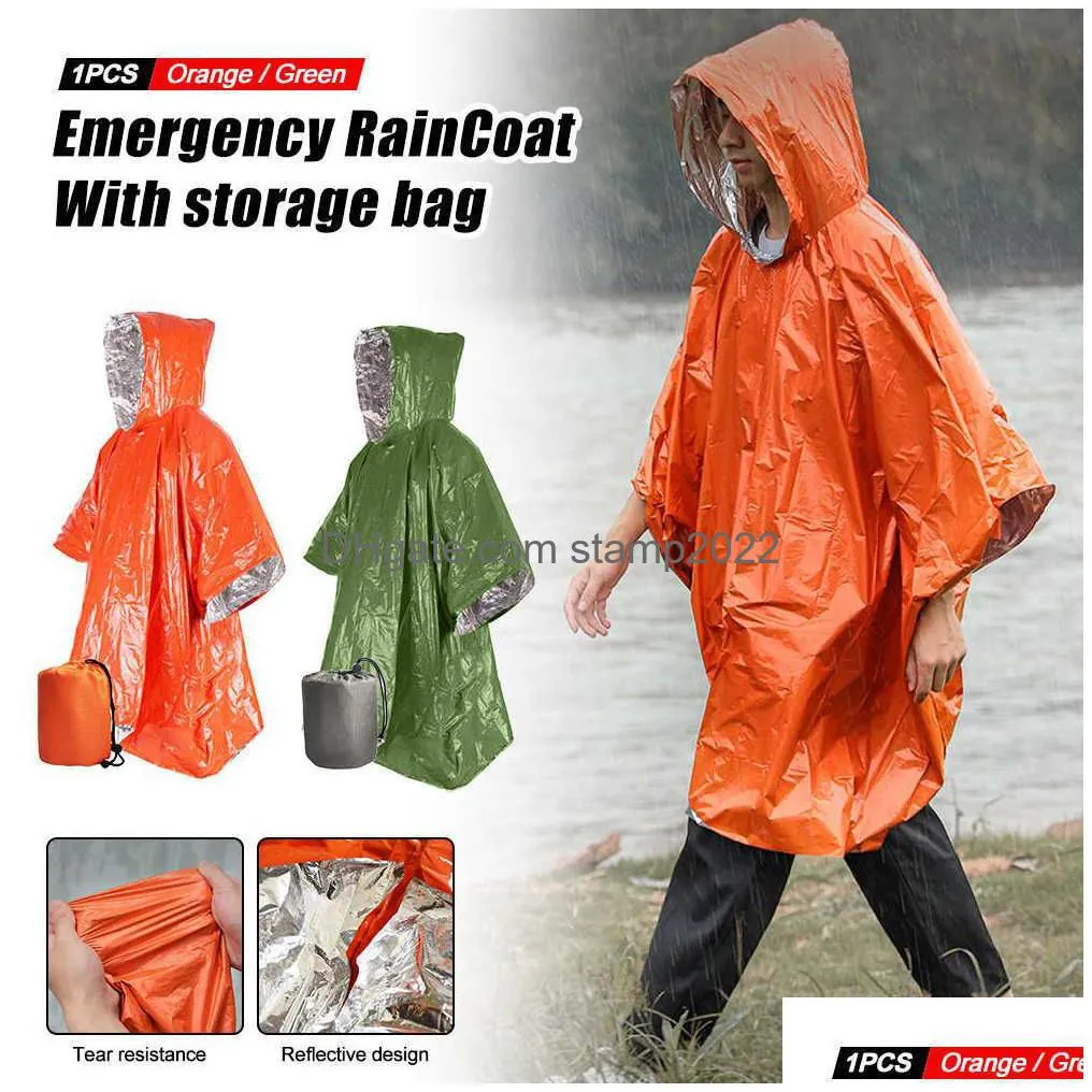 emergency survival rain poncho thermal survival space blanket thermal raincoat heat reflective waterproof for tent camping l230620