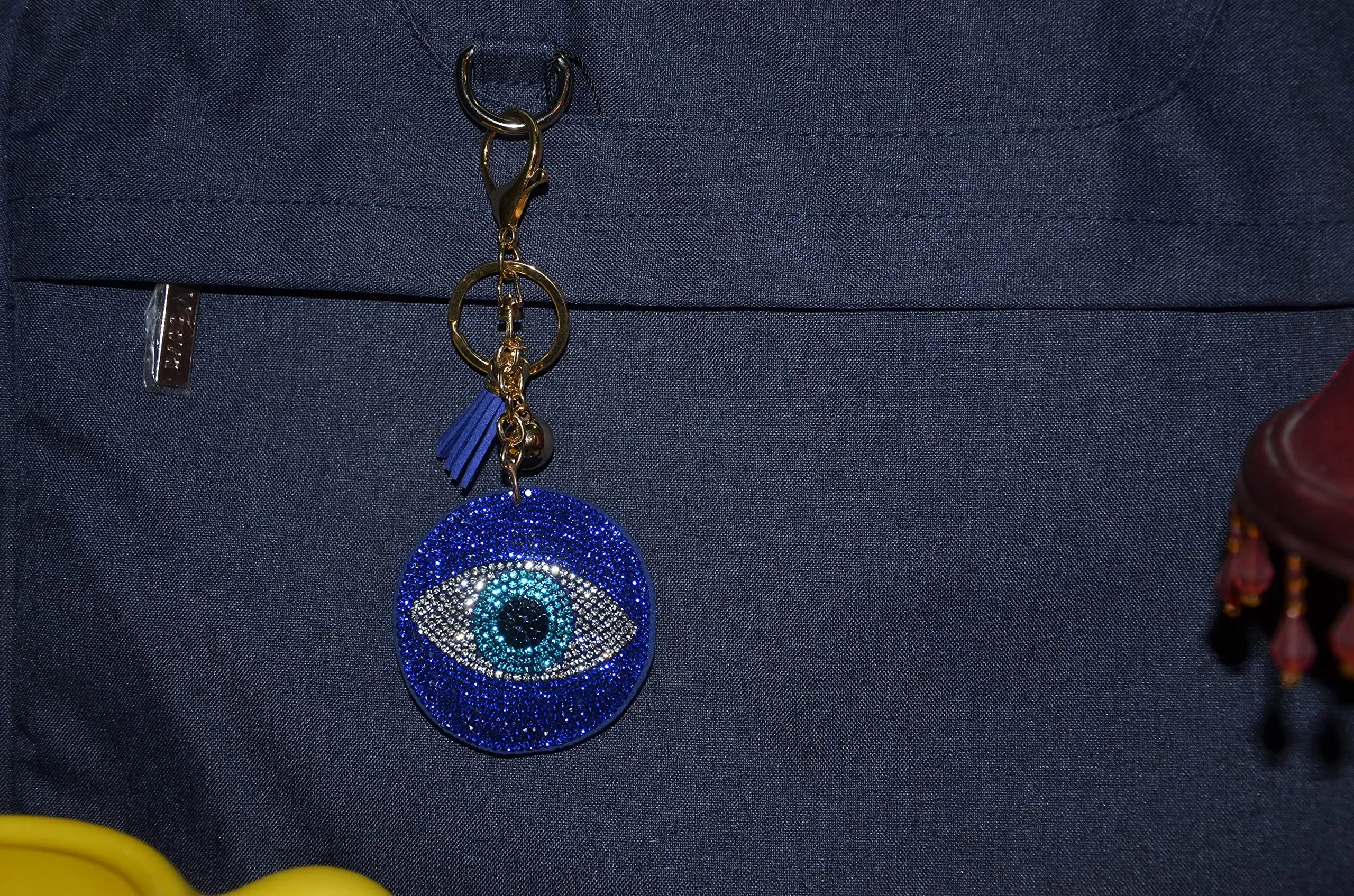 3ml evil eye keychain for women round blue backpack key ring key fob purse charm