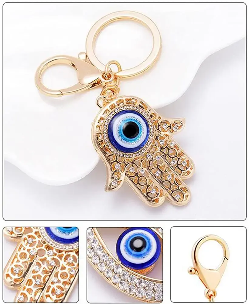 3ml blue evil eye on a hamsa crystal rhinestone keychain key chain sparkling key ring charm purse pendant handbag bag decoration holiday gift multicolor fs82301