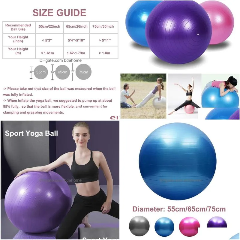 Yoga Balls Yoga Balls 55Cm65Cm75Cm Pvc Explosionproof Fitness Ball Pilates Workout Mas Slip Resistant Gym Sphere Nce Training Drop Del Dh813