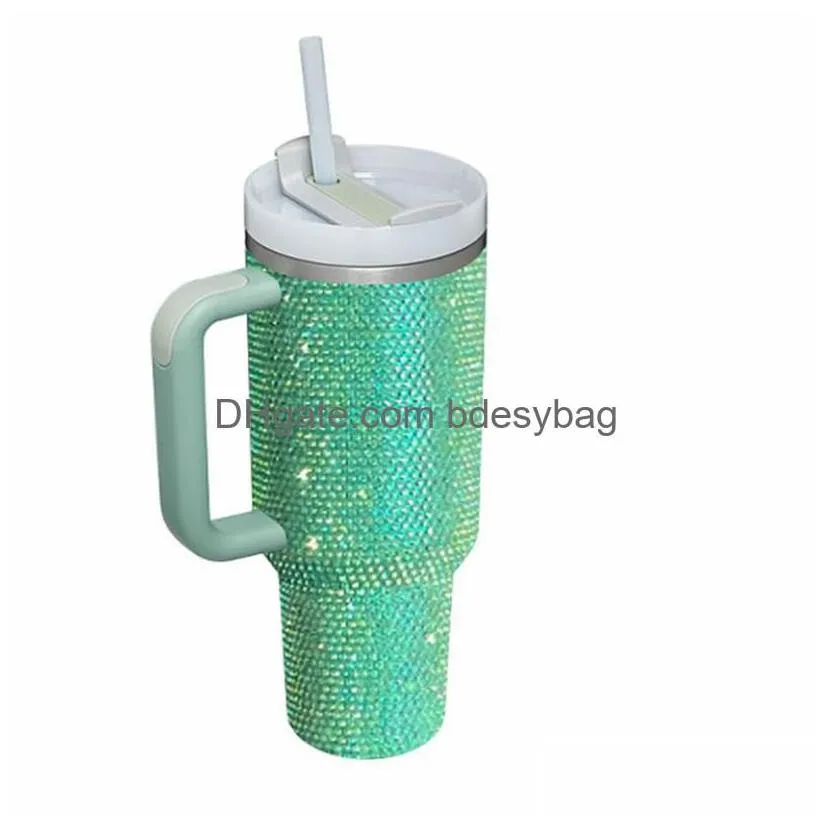 commuter travel mugs new 10pcs 40oz shiny rhinestone mug tumbler with handle insated lids st stainless steel coffee termos cup witho