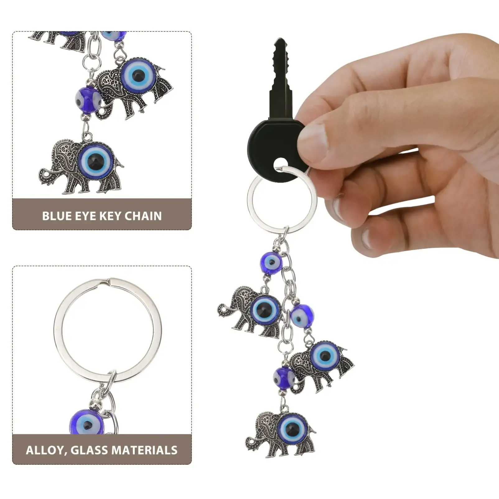 3ml turkish blue evil eye with lucky elephant amulet keychain feng shui keychain bead keyring good luck blessing charm for protection gifts