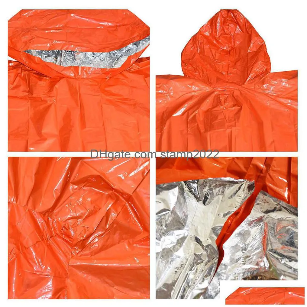 emergency survival rain poncho thermal survival space blanket thermal raincoat heat reflective waterproof for tent camping l230620