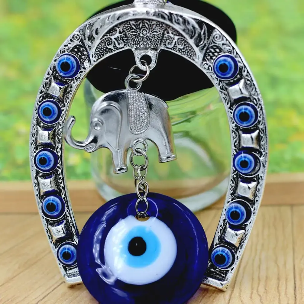 3ml turkish blue evil eye keychain amulet elephant horseshoe keychain car rear view mirror ornament purse pendant good luck keyrings blessing protection charm handbag key ring