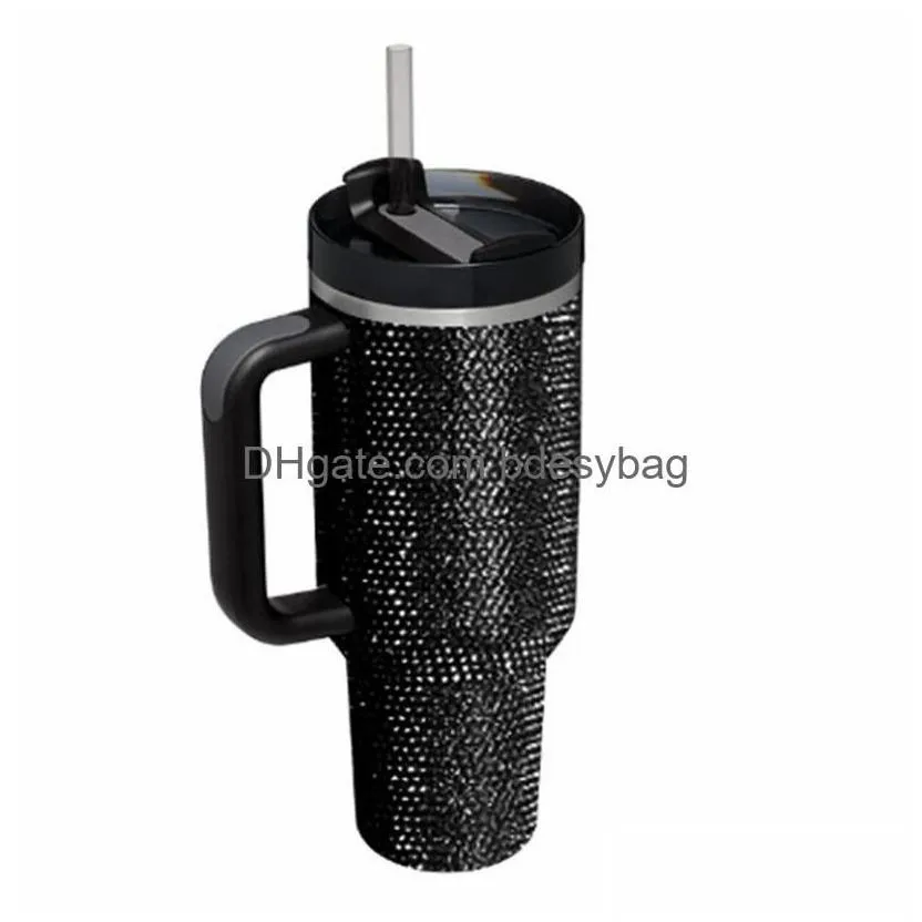 commuter travel mugs new 10pcs 40oz shiny rhinestone mug tumbler with handle insated lids st stainless steel coffee termos cup witho