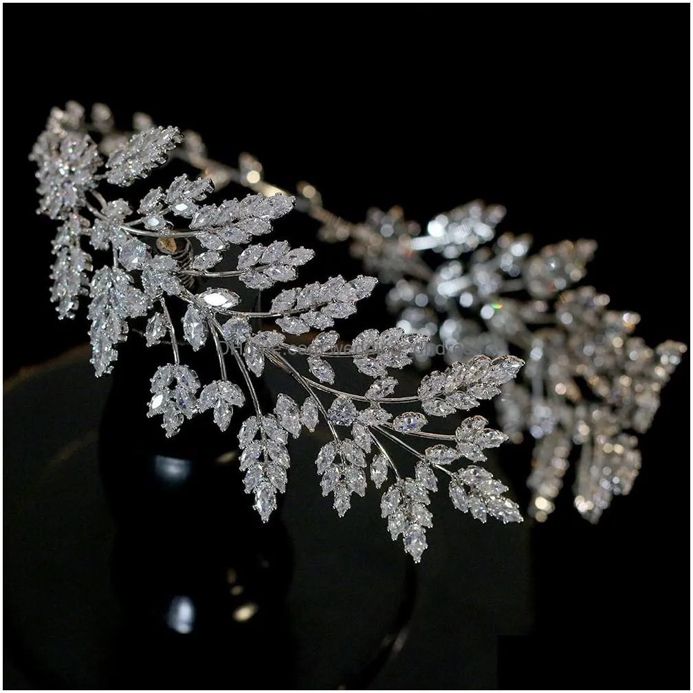 Headpieces Asnora Fashion Womens Hair With Bridal Jewelry Tiara Wedding Headband Leaves Zirconia Crystal Crown T200110 Drop Delivery Dhli8
