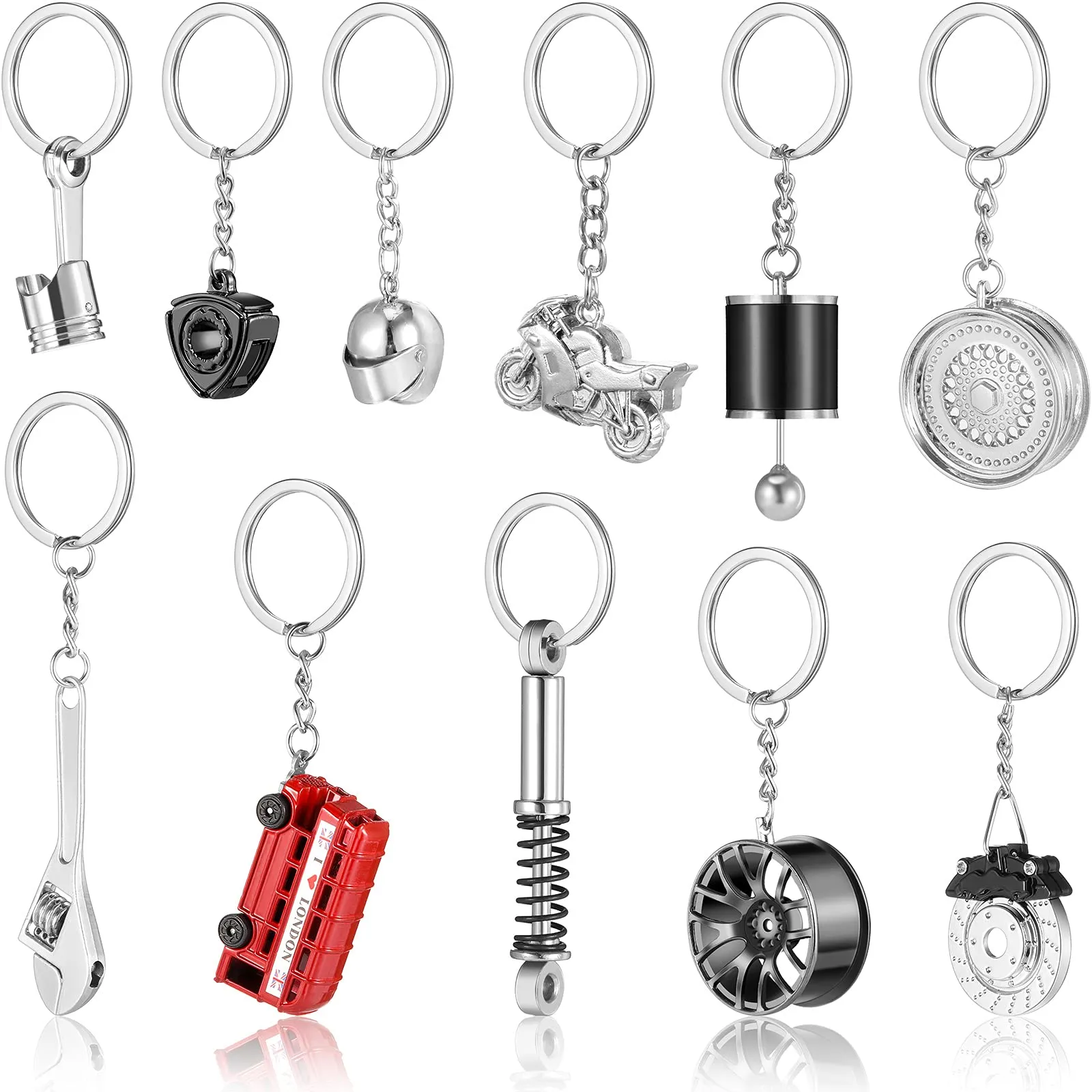 3ml car parts metal key chain set cute auto part model metal keyring holder for car lovers keys bags decoration