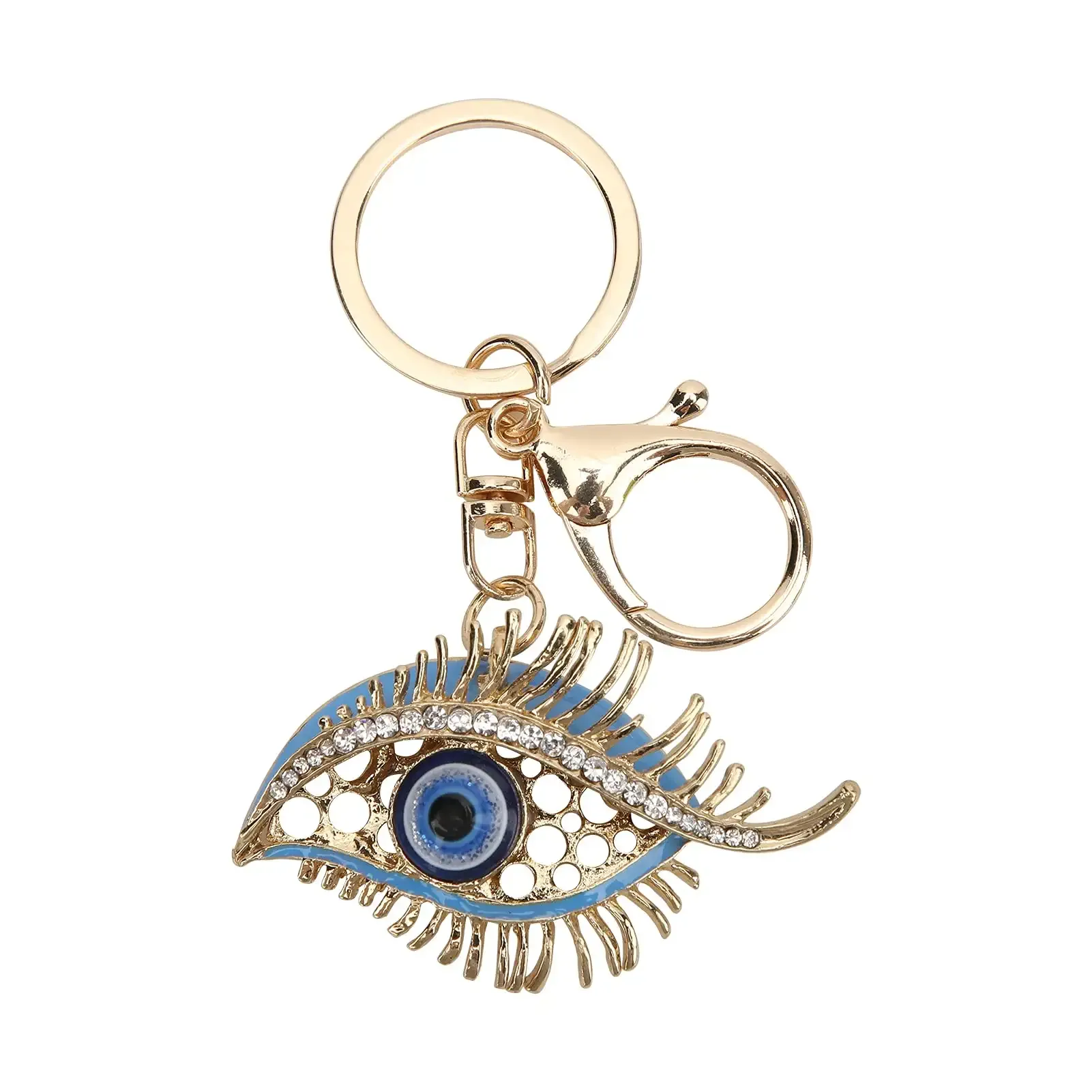 3ml lucky elephant and blue evil eye keychain ring with blue crystal rhinestones and resin evil eye beads handbag