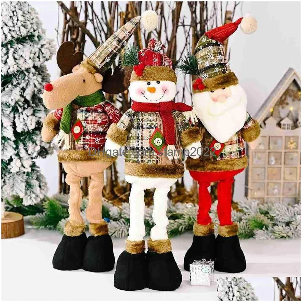 christmas retro snowflake plaid stretchable doll santa claus elk snowman merry christmas decorations for home xmas ornaments l230620