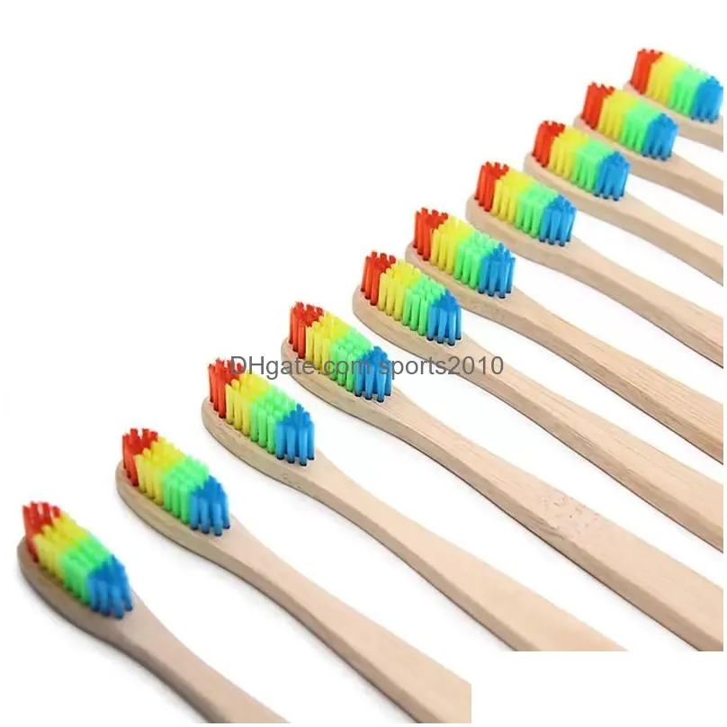 Disposable Toothbrushes Natural Bamboo Toothbrush Wholesale Environment Wooden Rainbow Oral Care Soft Bristle Disposable Toothbrushes Dhyra