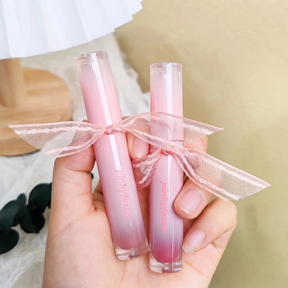 Bow Mirror Water Lip Gloss Waterproof Lasting Non-stick Cup Nude Red Translucent Jelly Lipstick Make-up for Women