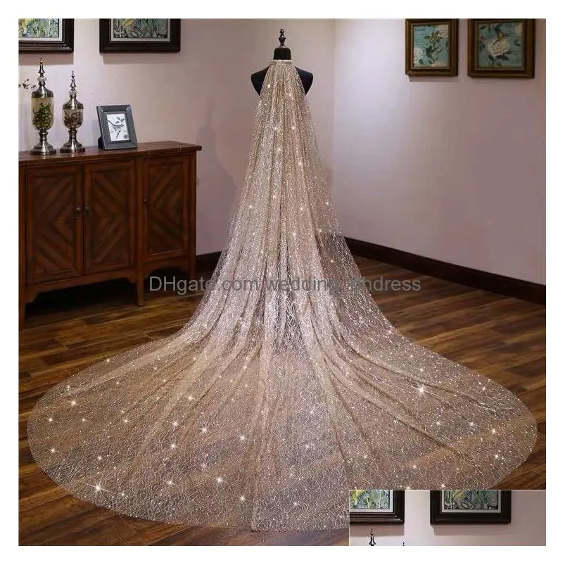 sparkly blingbling glitters bridal veils luxury wedding veil bride 3x3.5meters long cathedral veil with comb peigne mariage