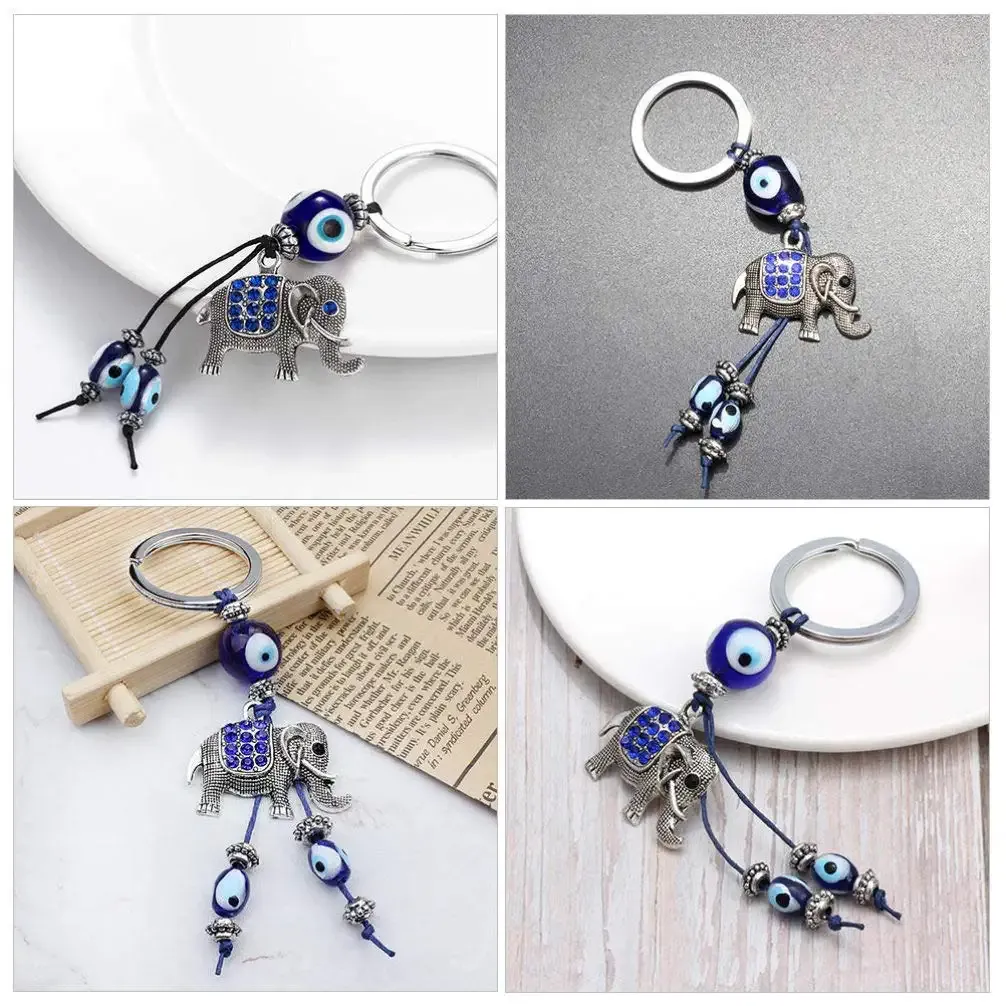 3ml blue evil eye keychain turkish wall hanging ornament lucky elephant pendant decorations muslim style feng shui amulet keyring for for lucky protection jewelry accessories