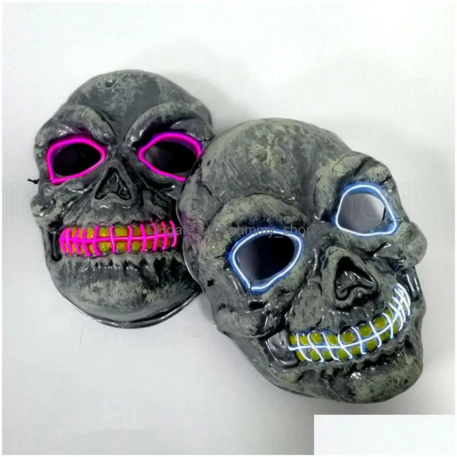 skull glowing mask costume led party mask for horror theme cosplay el wire halloween masks halloween party supplies rra2126