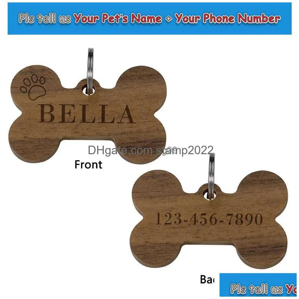 wood engraving pet name tags collars keyring pendant for puppy pets dog id tag personalised engraved id tags nameplate l230620