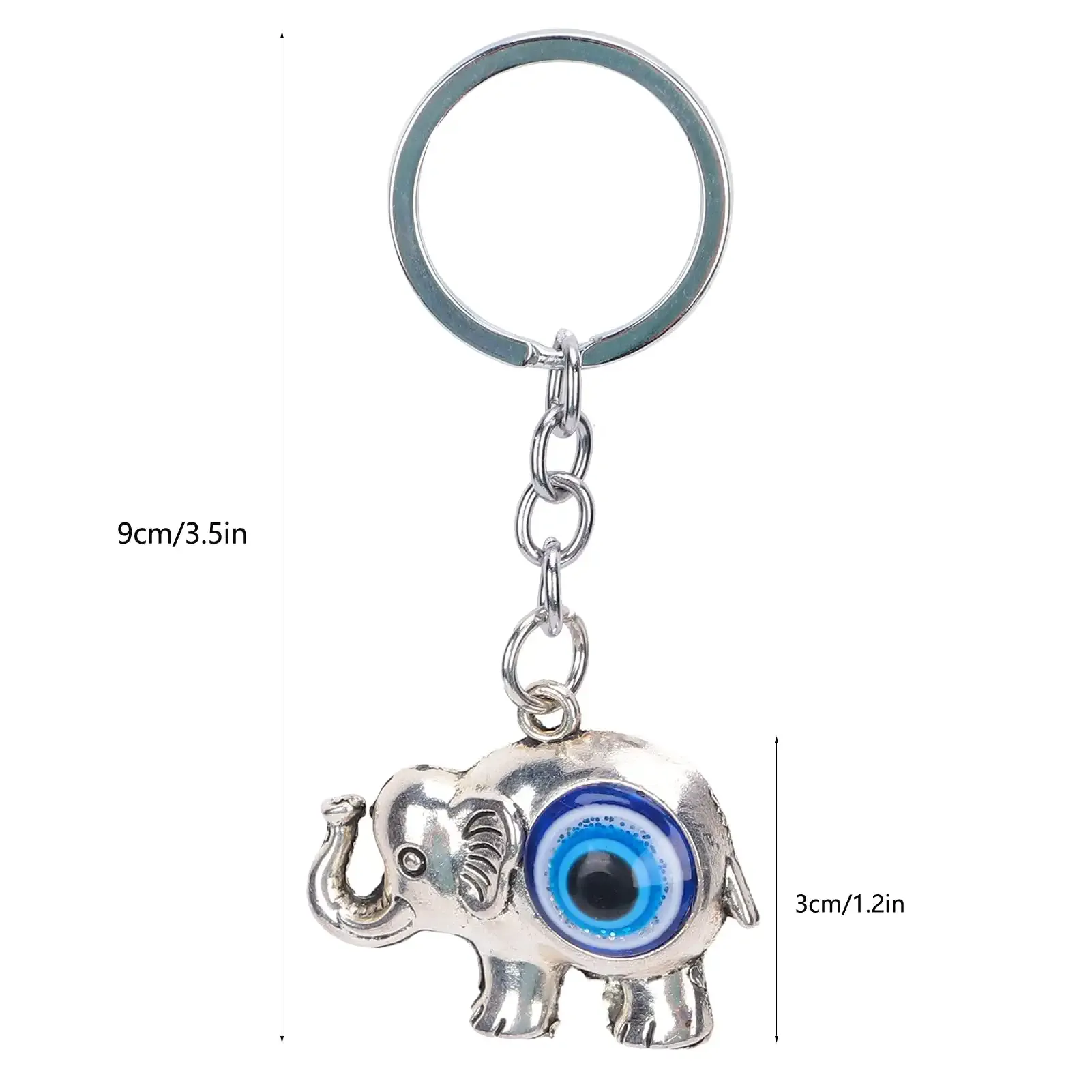 3ml blue evil eye keychain silver lucky elephant key ring good luck key pendant elephant charm sign of protection and blessing hanging ornament for car/backpack/handbag/purse
