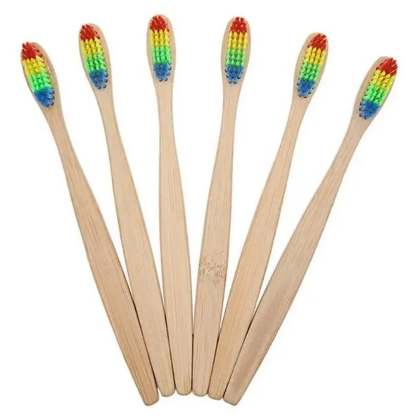 good quality Wood Rainbow Toothbrush Bamboo Environmentally ToothBrush Bamboo Fibre Wooden Handle Tooth brush Whitening Rainbow 