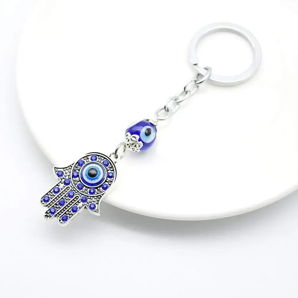 3ml evil eye silver hamsa keychain hand fatima protection charm key holder good luck keychain amulet