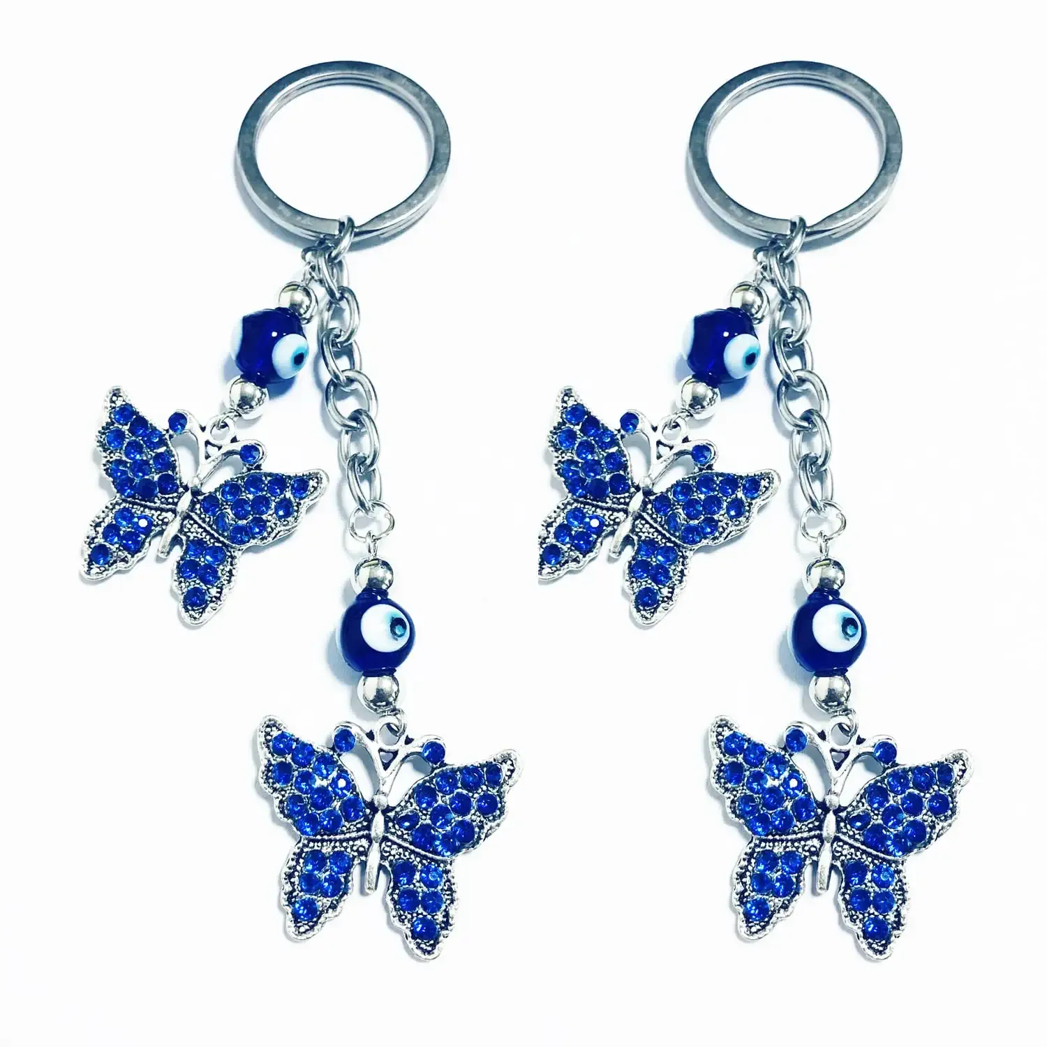 3ml luckboostium jumping  in blue crystal with evil eye beads keychain ring and tassel sign of protection good fortune home bags car rear view mirror hanging accessories 1.5 x 5.5