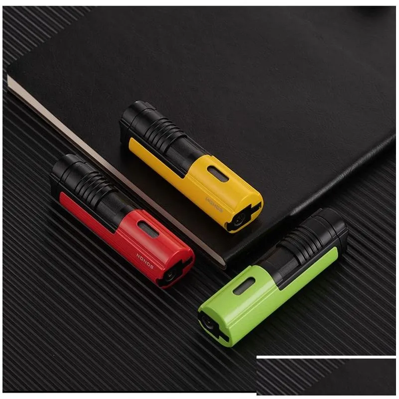  gas lighter torch windproof metal visible gas window turbo butane 3 flame multifunction with cigar cutter lighters smoking