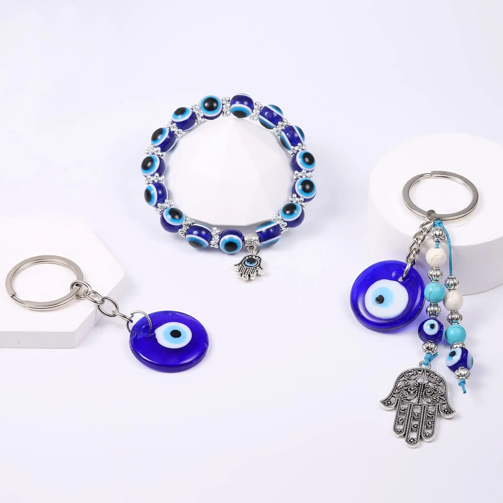 3ml evil eye hamsa hand keychains and bracelets set protection blue evil eye hamsa hand decor
