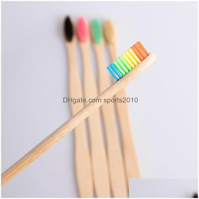 Disposable Toothbrushes Disposable Toothbrush Natural Bamboo Handle Rainbow Colorf Soft Bristles 10 Colors Cleaning Supplies Drop Deli Dh7I1