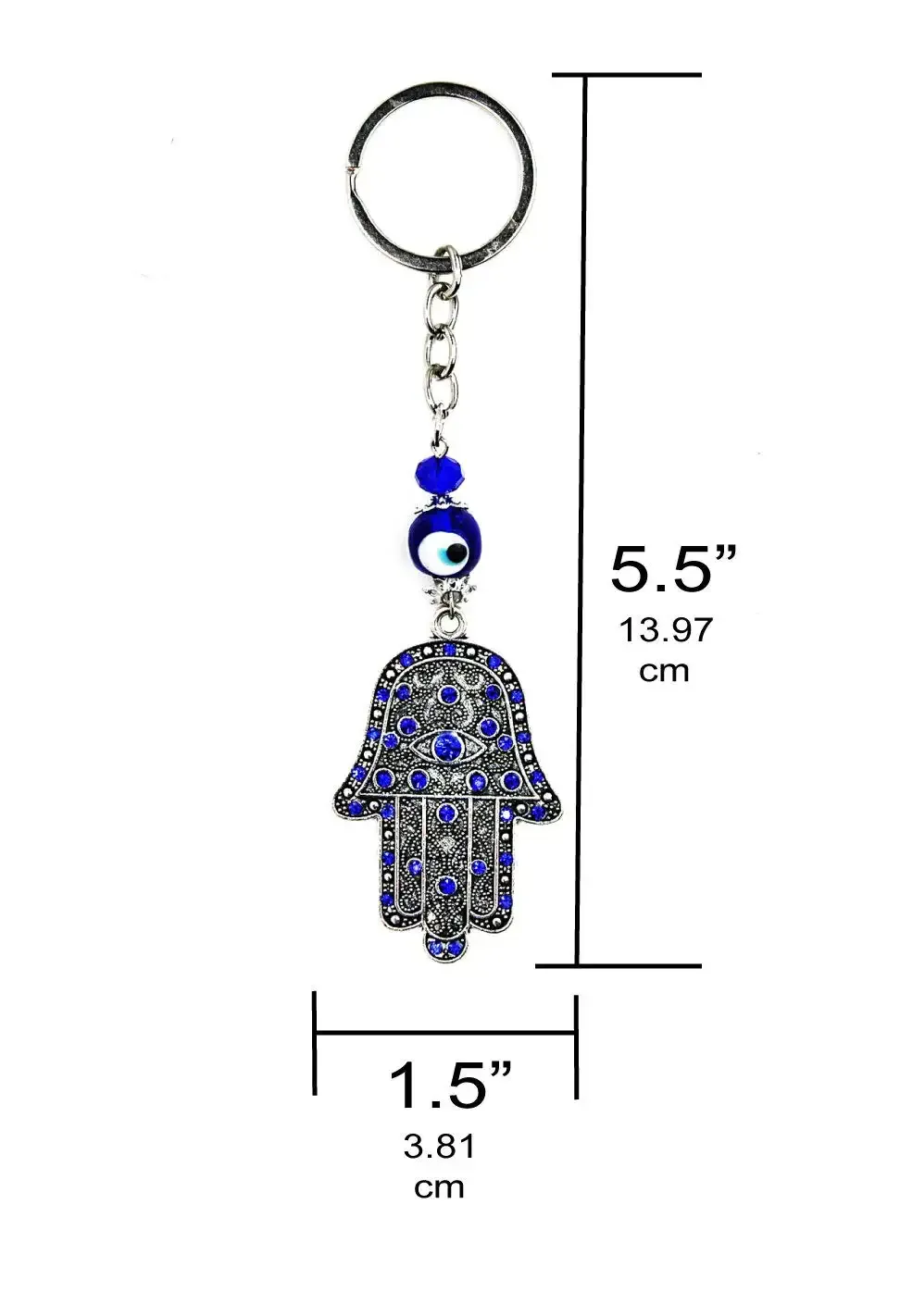 3ml luckboostium hamsa hand charm w/blue crystal evil eye keychain ring sign for good luck blessing home bags car rear view mirror hanging accessories gift for men women 1.5 x 5.5