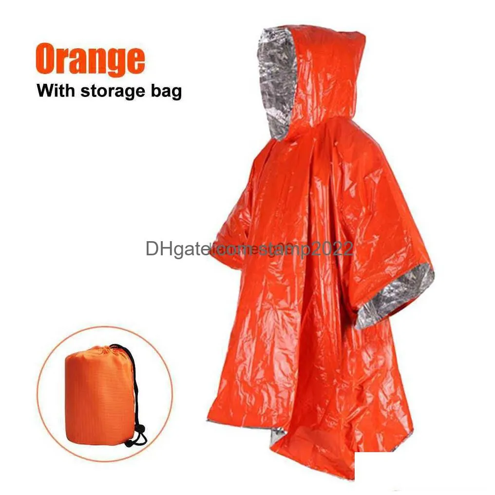 emergency survival rain poncho thermal survival space blanket thermal raincoat heat reflective waterproof for tent camping l230620