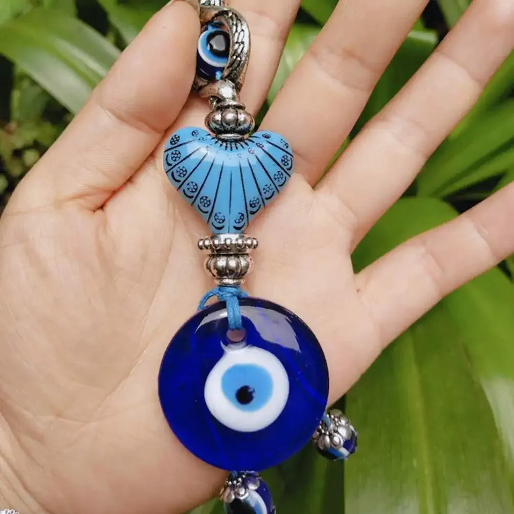 3ml blue evil eye keychian turkish evil eye key ring blessing protection hamsa key holder muslim amulet purse handbag pendant with box for gift mainly blue