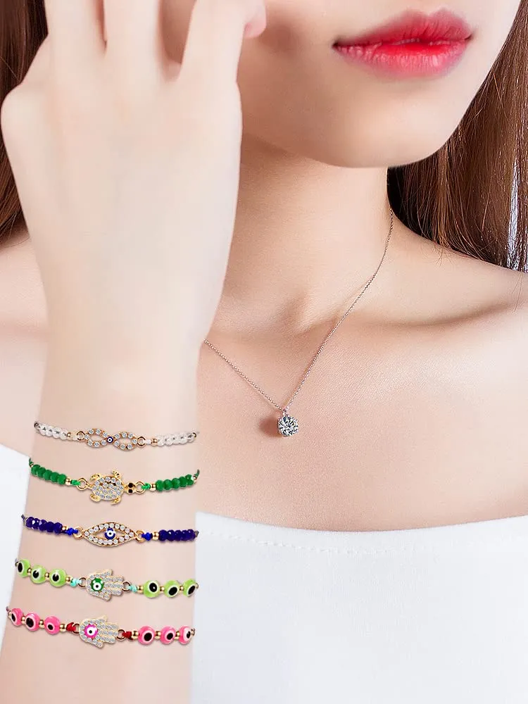 evil eye bracelets pack for women girls boys - adjustable mexican bracelets with blue red black string knot - handmade bracelets with beads