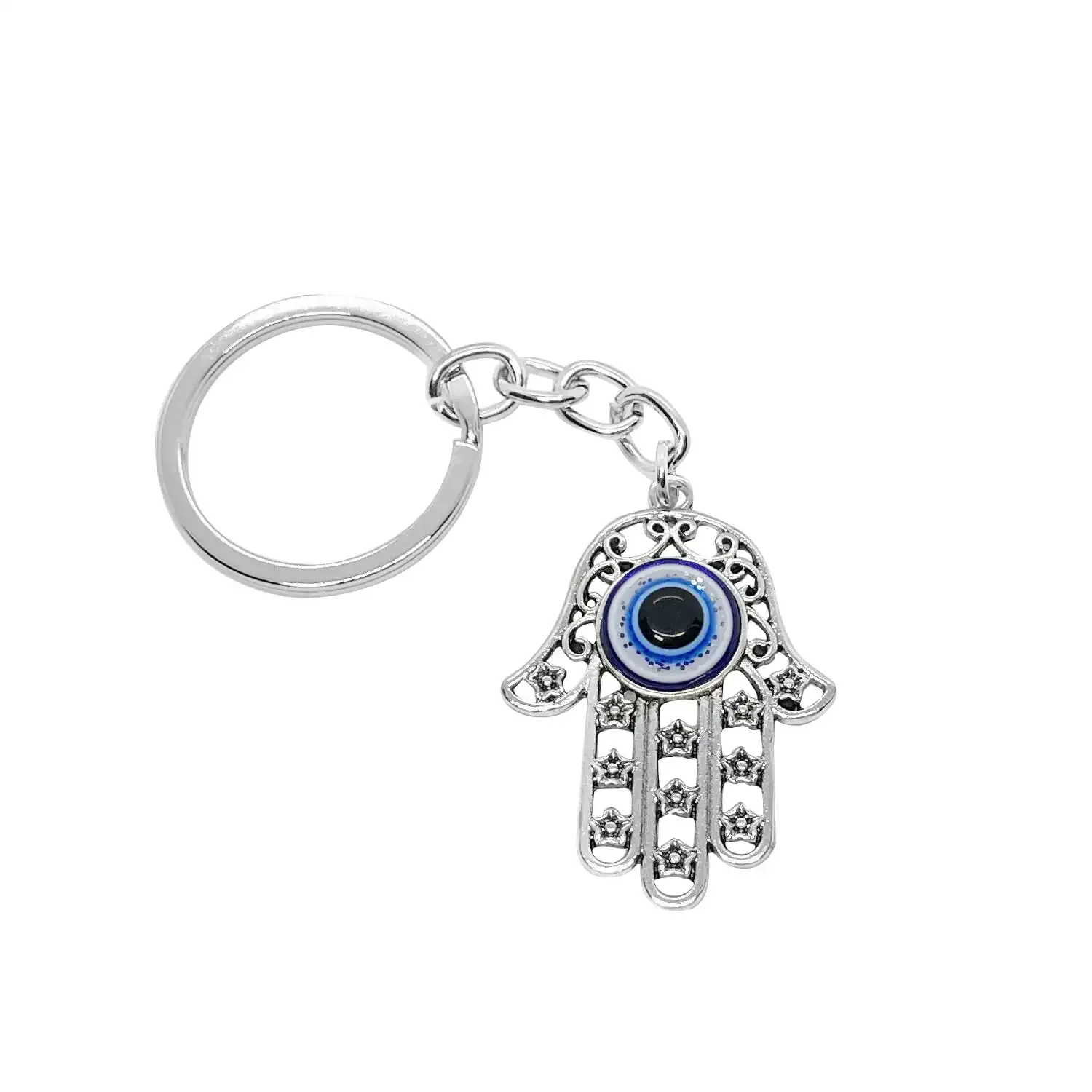 3ml hamsa hand keychain evil eye silver keychain fatima protection charms blue good luck key holder for attaching to keys and bags