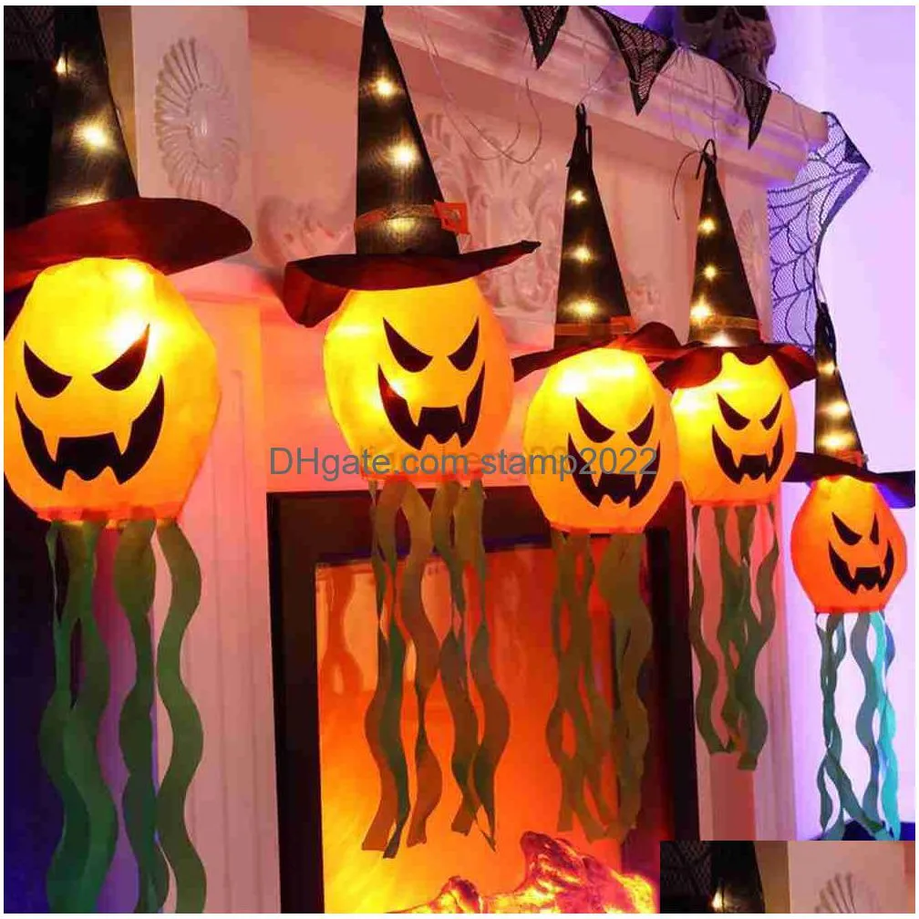 other festive party supplies pumpkin led halloween decoration flashing light gypsophila ghost festival dress up glowing ghost hat lamp decor hanging lantern