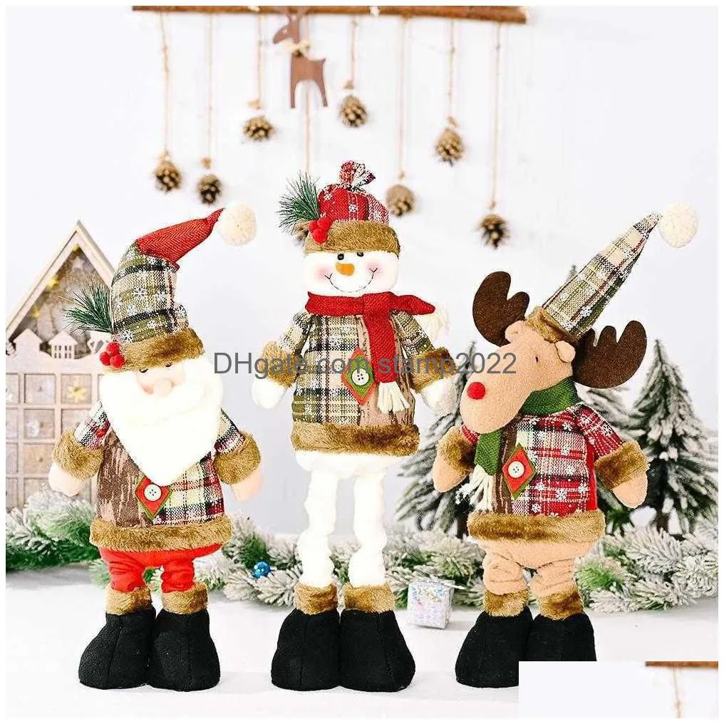 christmas retro snowflake plaid stretchable doll santa claus elk snowman merry christmas decorations for home xmas ornaments l230620