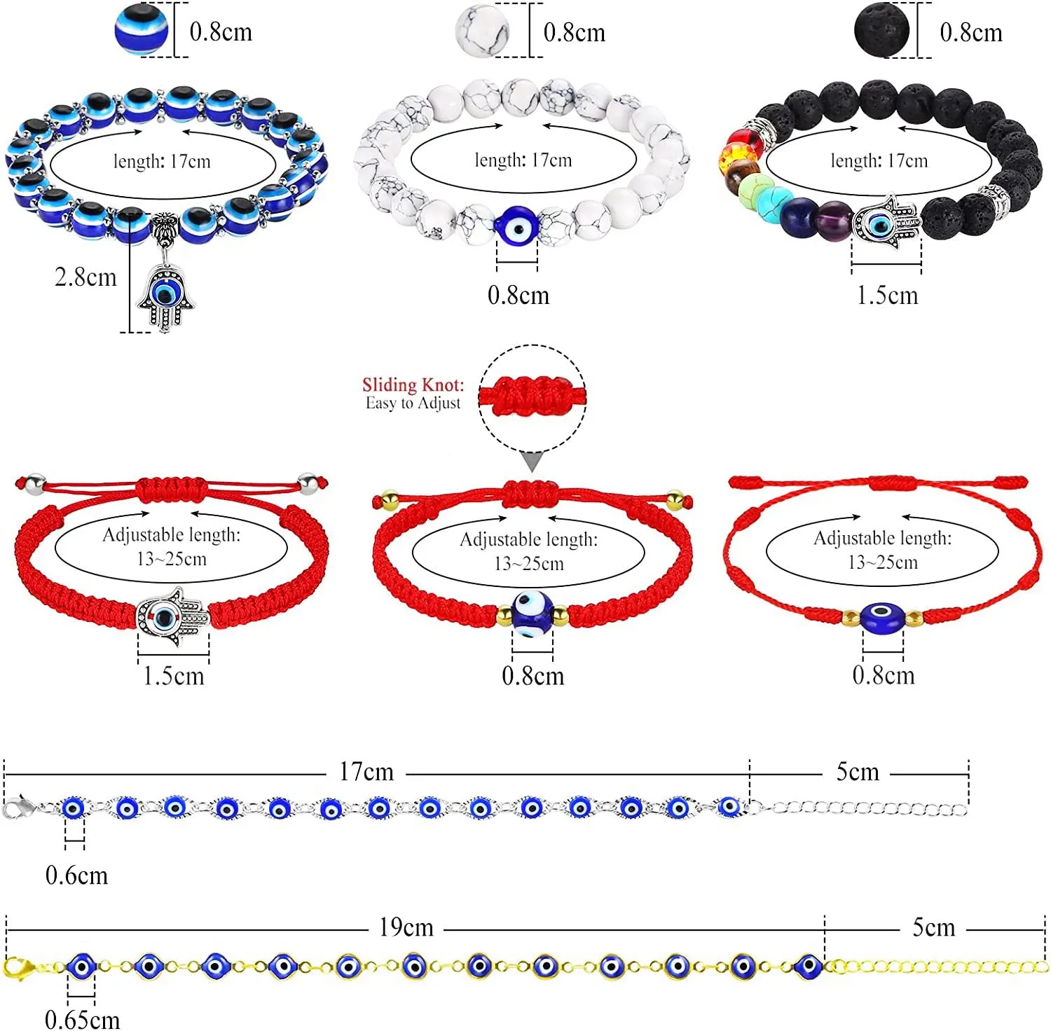 evil eye bracelets funtopia unisex adjustable ojo protection bracelets pack hamsa bracelet with elastic rope handmade braided red black string knot lucky bracelets anklets for women men couple girls boys