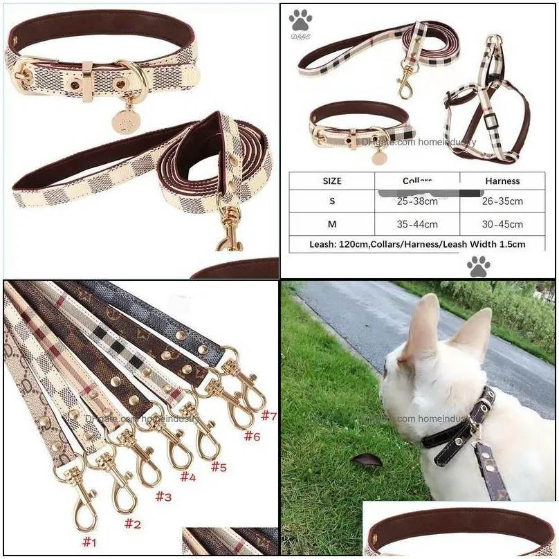 dog collars leashes designer leather collar and leash set adjustable basic check pattern durable harness with metal buckle suitabl