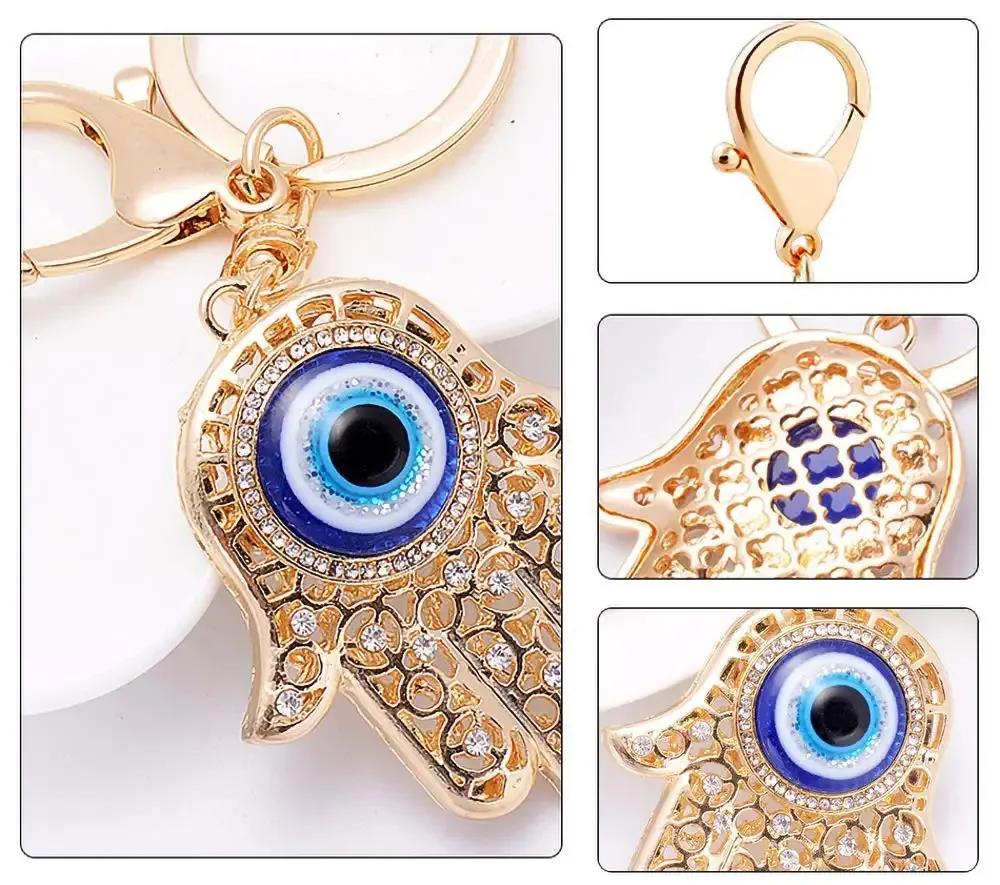 3ml blue evil eye hamsa hand keychain crystal keychain charm purse pendant handbag bag decoration holiday gold