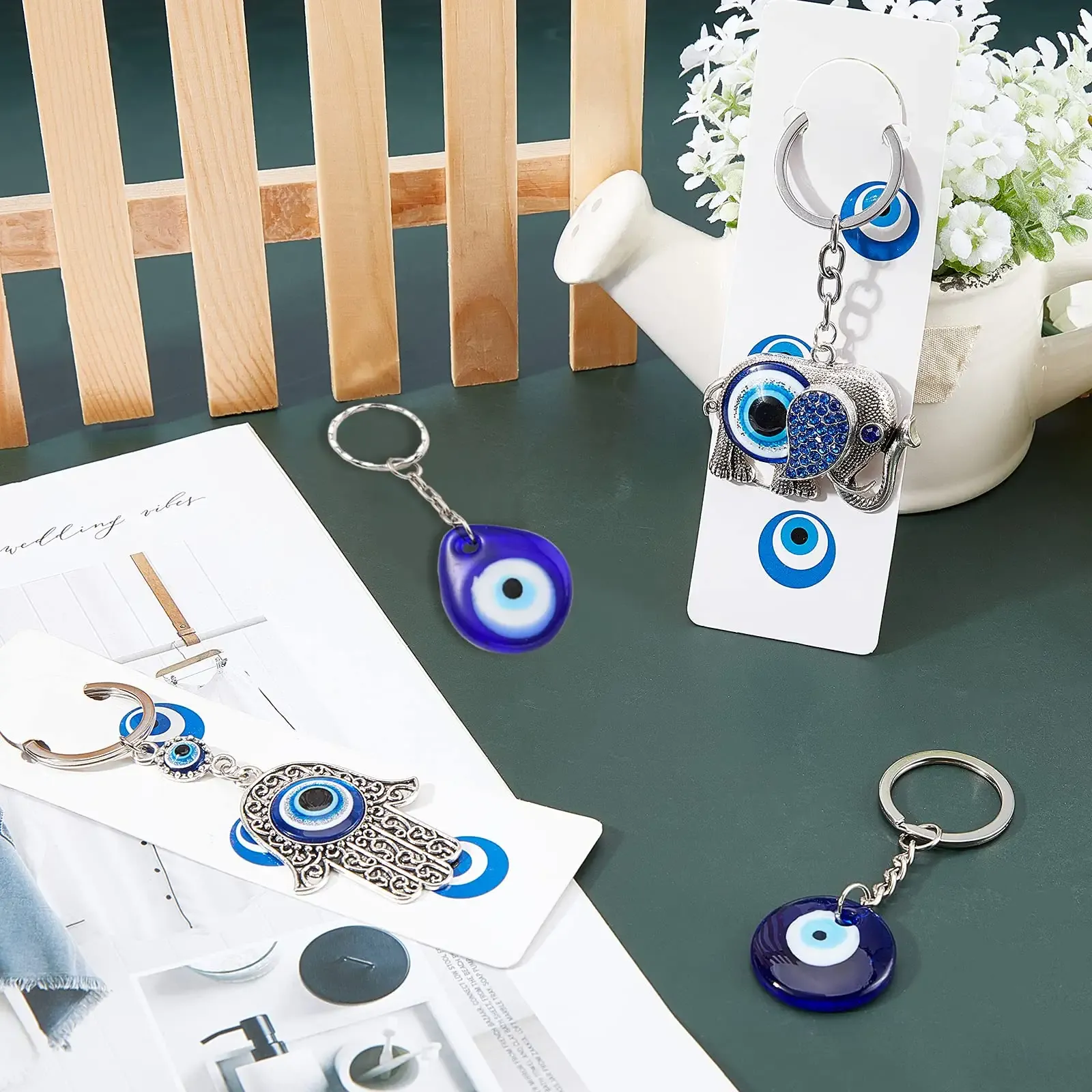 3ml evil eye key chain keyring set turkish hand of fatima hamsa keyring owl elephant good luck charm good luck keychain gift for xmas halloween easter ramadan decoration