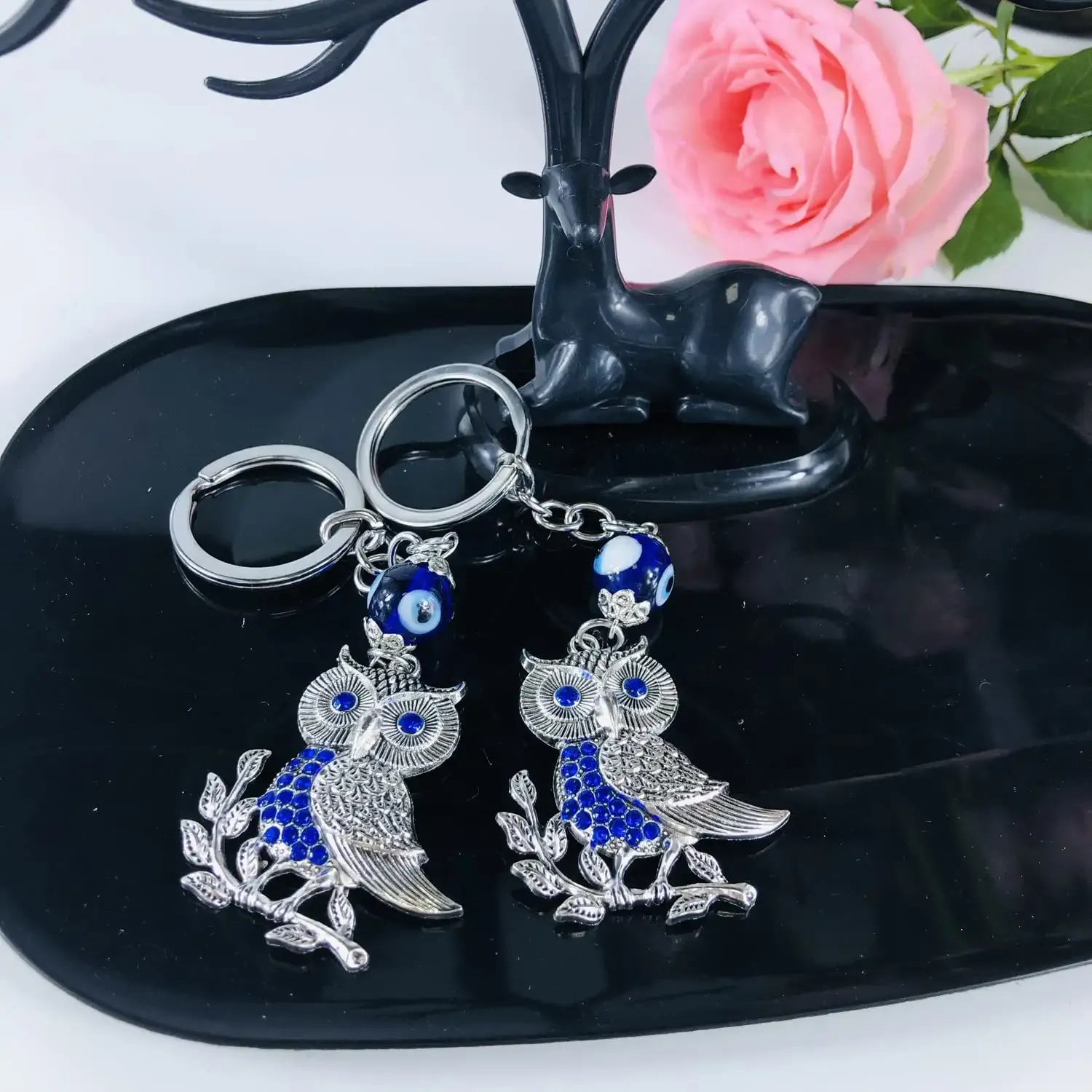 3ml creative evil eye keychain owl hanging decor handcraft key ring good luck keychain devil blue eyes car pendant bag pendant