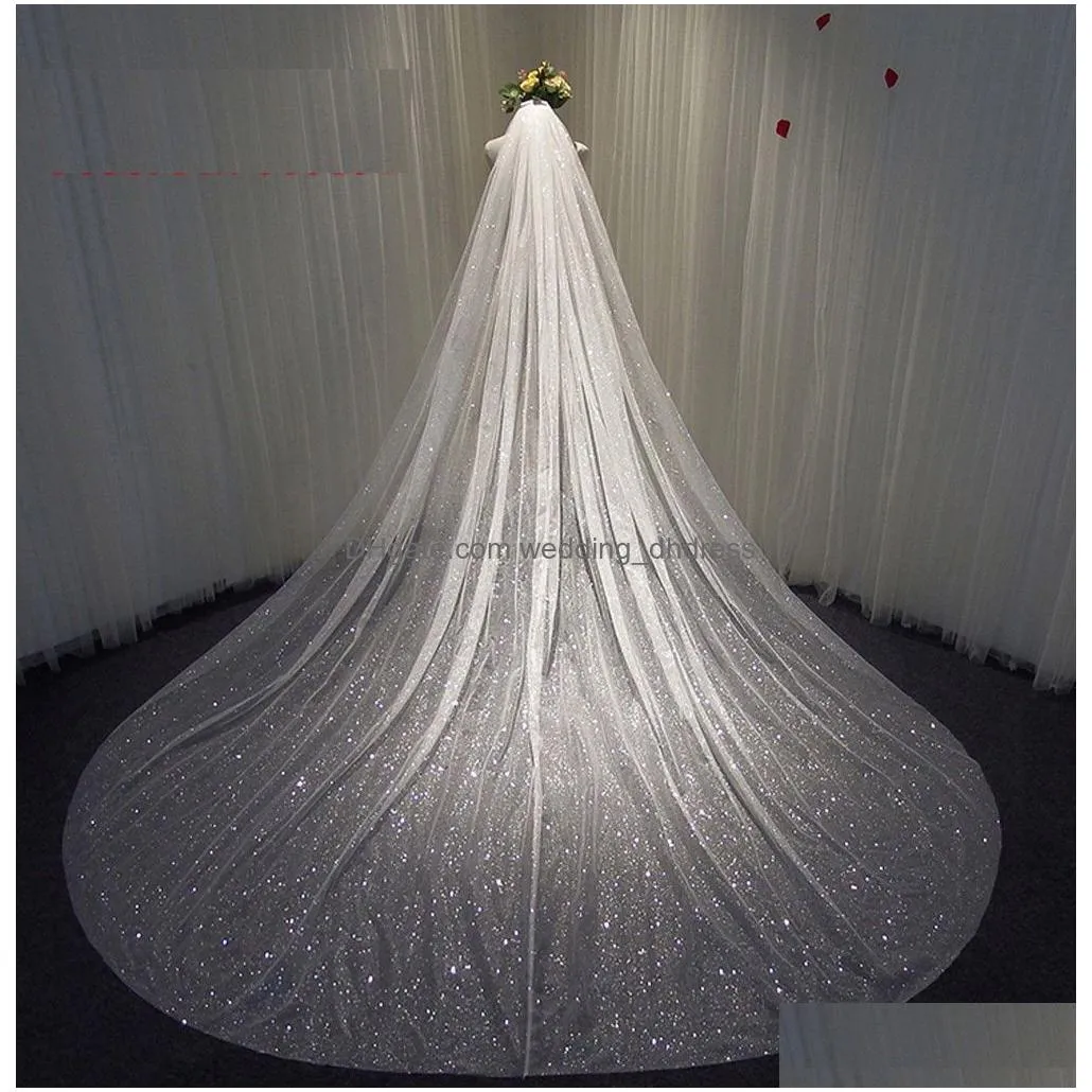 sparkly bling bling bridal wedding veils bridal veils long cathedral length sequined beads bride veil with comb