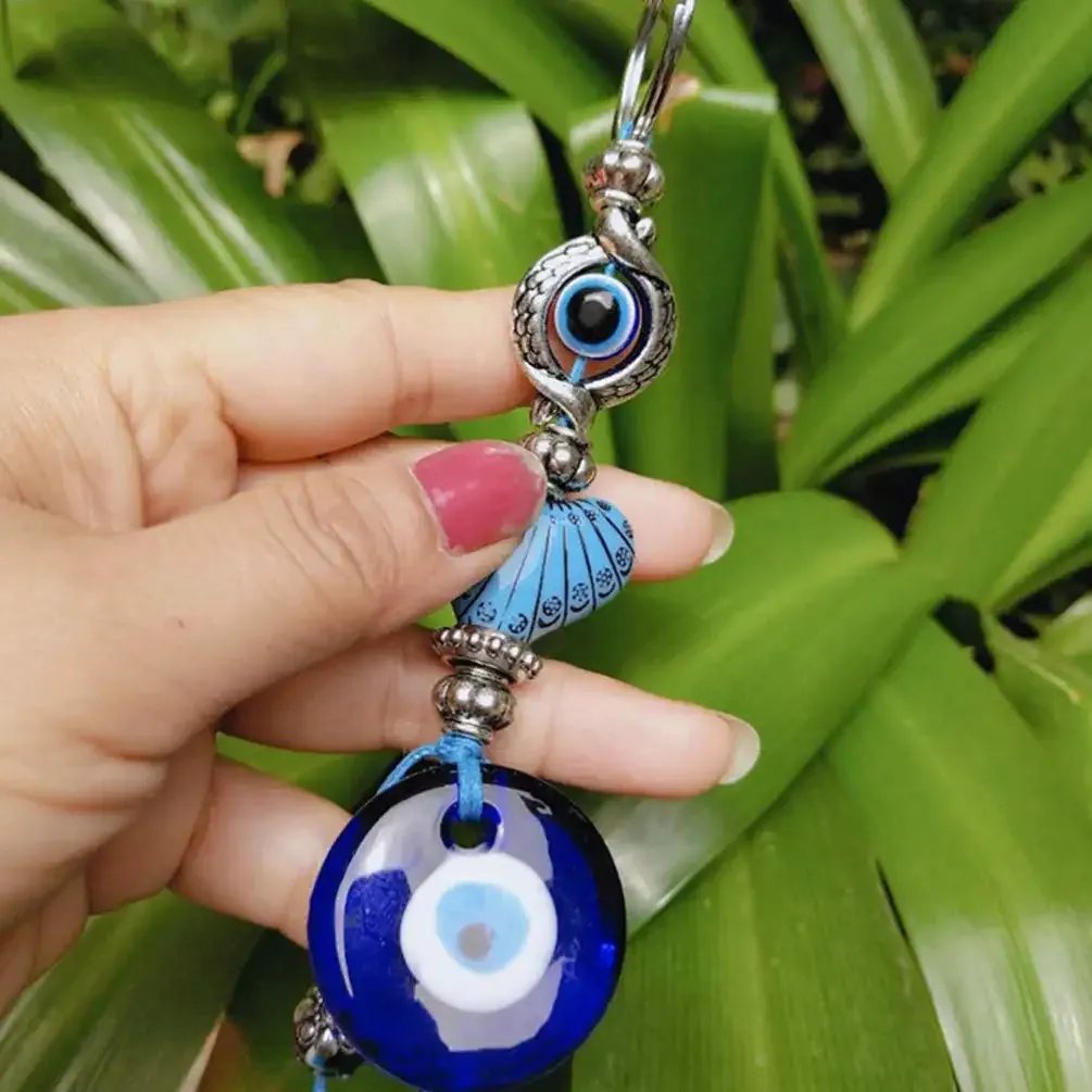 3ml blue evil eye keychian turkish evil eye key ring blessing protection hamsa key holder muslim amulet purse handbag pendant with box for gift mainly blue